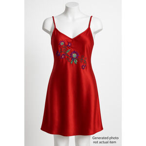 Inner Most Vintage Satin Nightgown Red Floral Embroidered Braided Strap 90s S